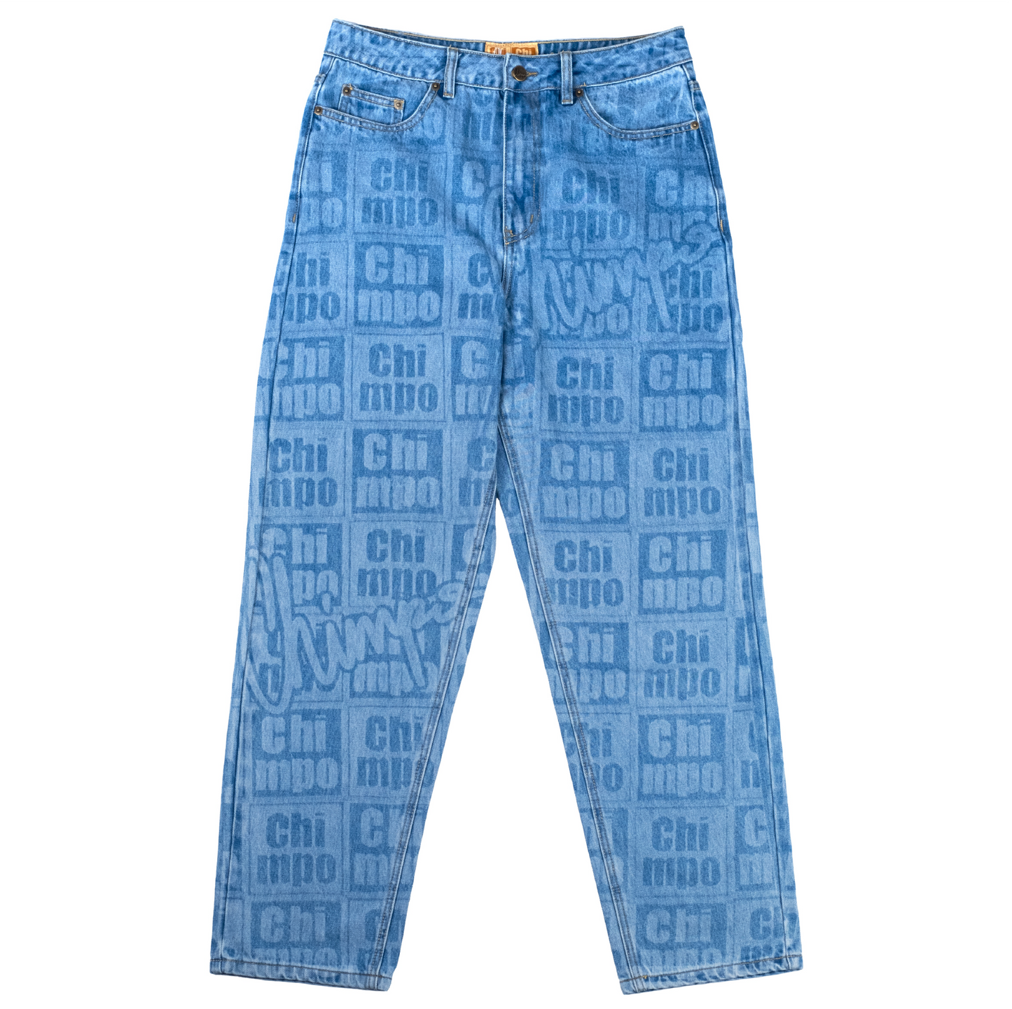 Monogram Baggy Jeans - Light Blue