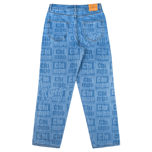 Monogram Baggy Jeans - Light Blue